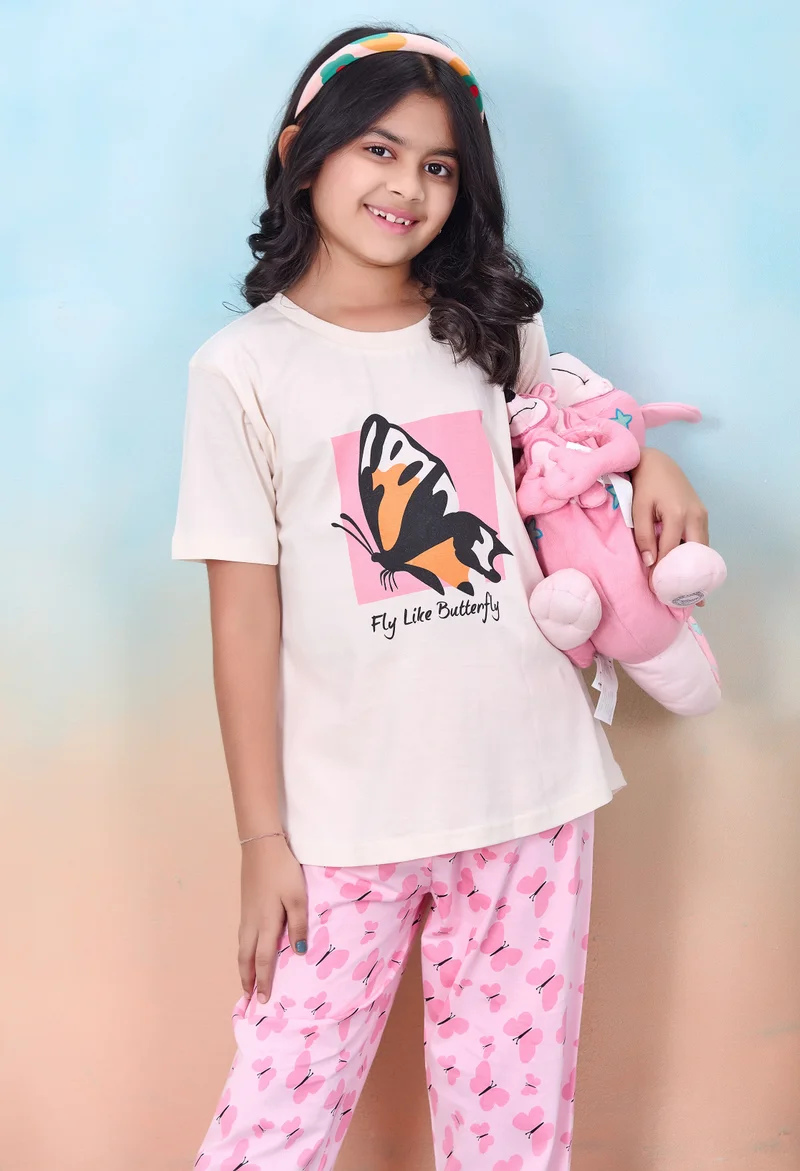Artemea  Value PACK OF TWO Nightwear - Dream Like a Unicorn print Girls Premium Short set & Butterfly printed Girls Premium Pajama set ( 4 Pc set - 2 TOP & 2 bottoms) for Women | Best Price UAE